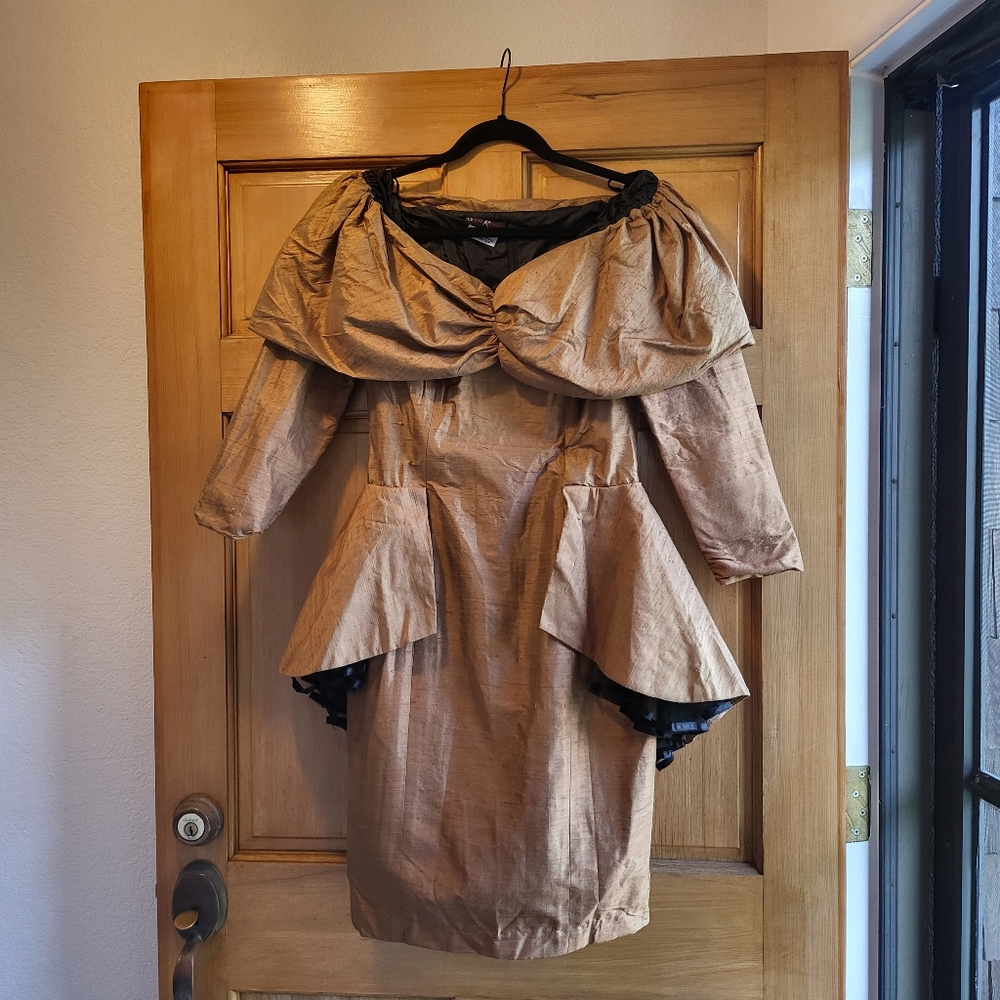 Saint Romei 80's Vintage Gold Dress 100% Silk Size 8